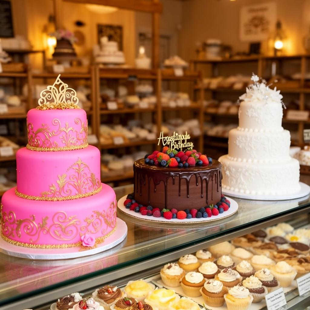 Colorful display of custom celebration cakes in our Grand Rapids bakery